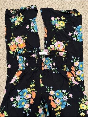 Black Floral Smocked Waist Summer pants